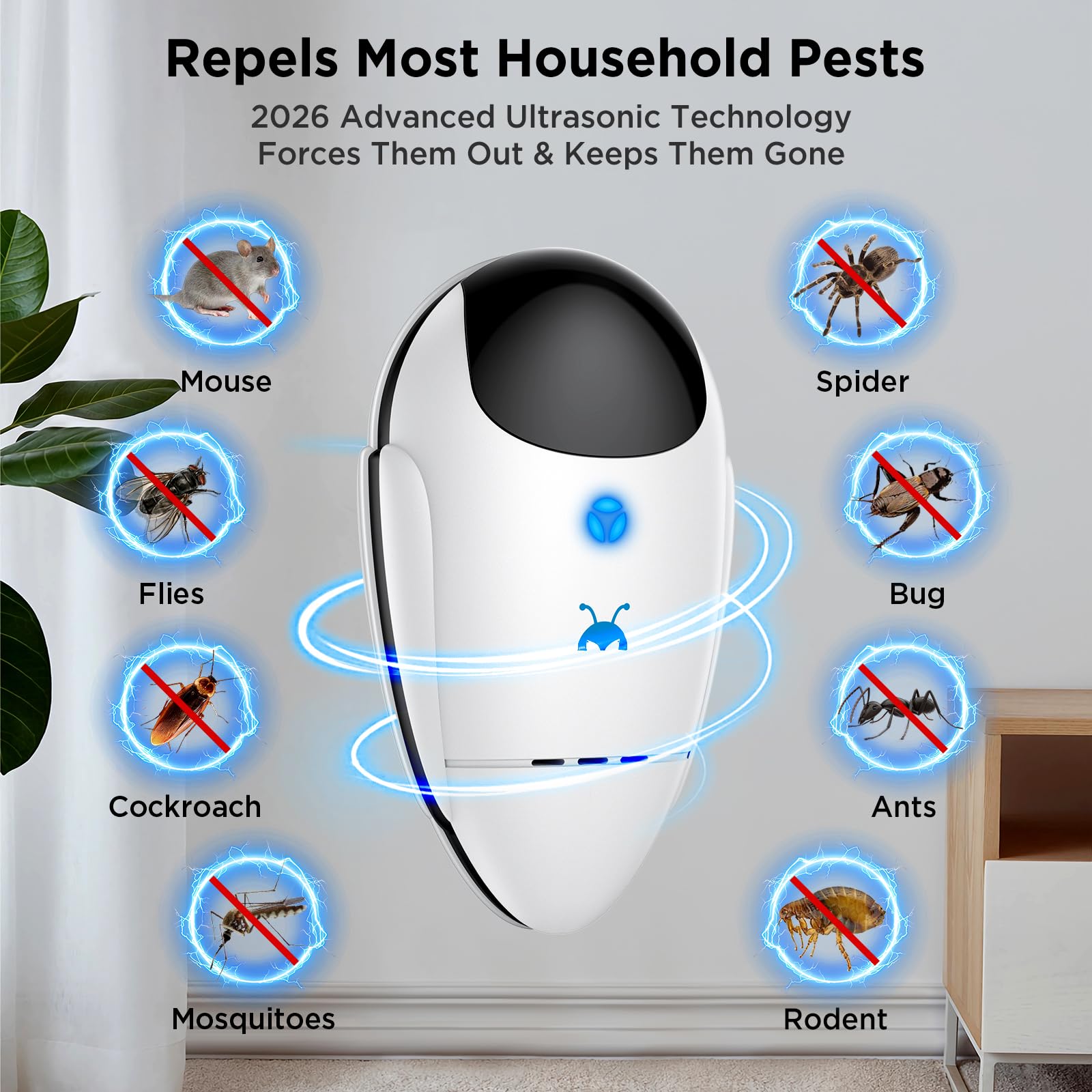 Neatmaster 2026 Upgraded Ultrasonic Repeller Pest & Insect Indoor Repeller, Pest Control for Roach, Rodent, Bugs, Mosquito, Mice, Spider, Ant, Electronic Plug in Mouse Repellent, 4 Packs - 3