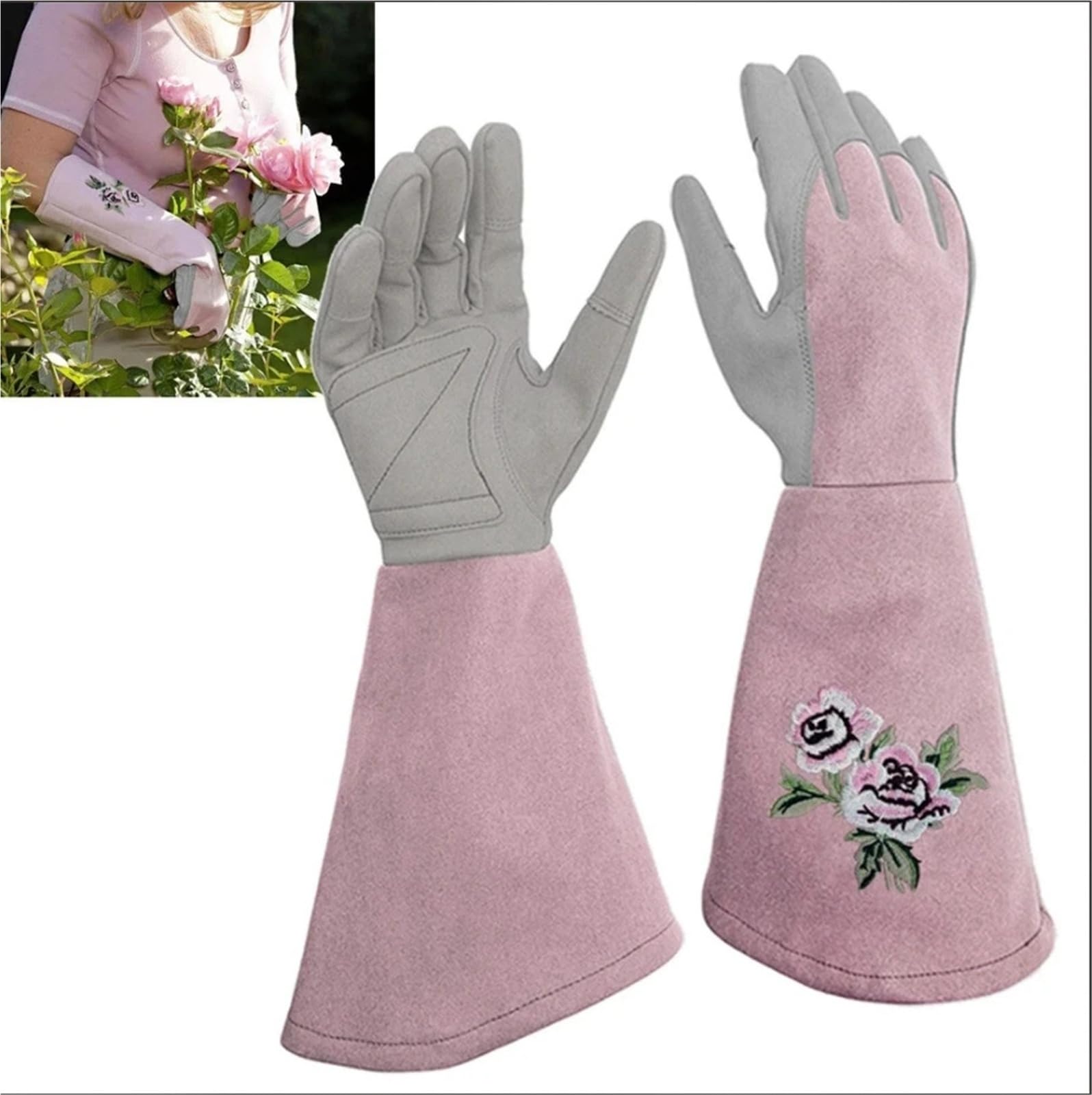 Generico Guanti da giardinaggio extra lunghi rosa da donna, guanti da lavoro in tessuto Oxford resistenti alle spine(Purple-S)