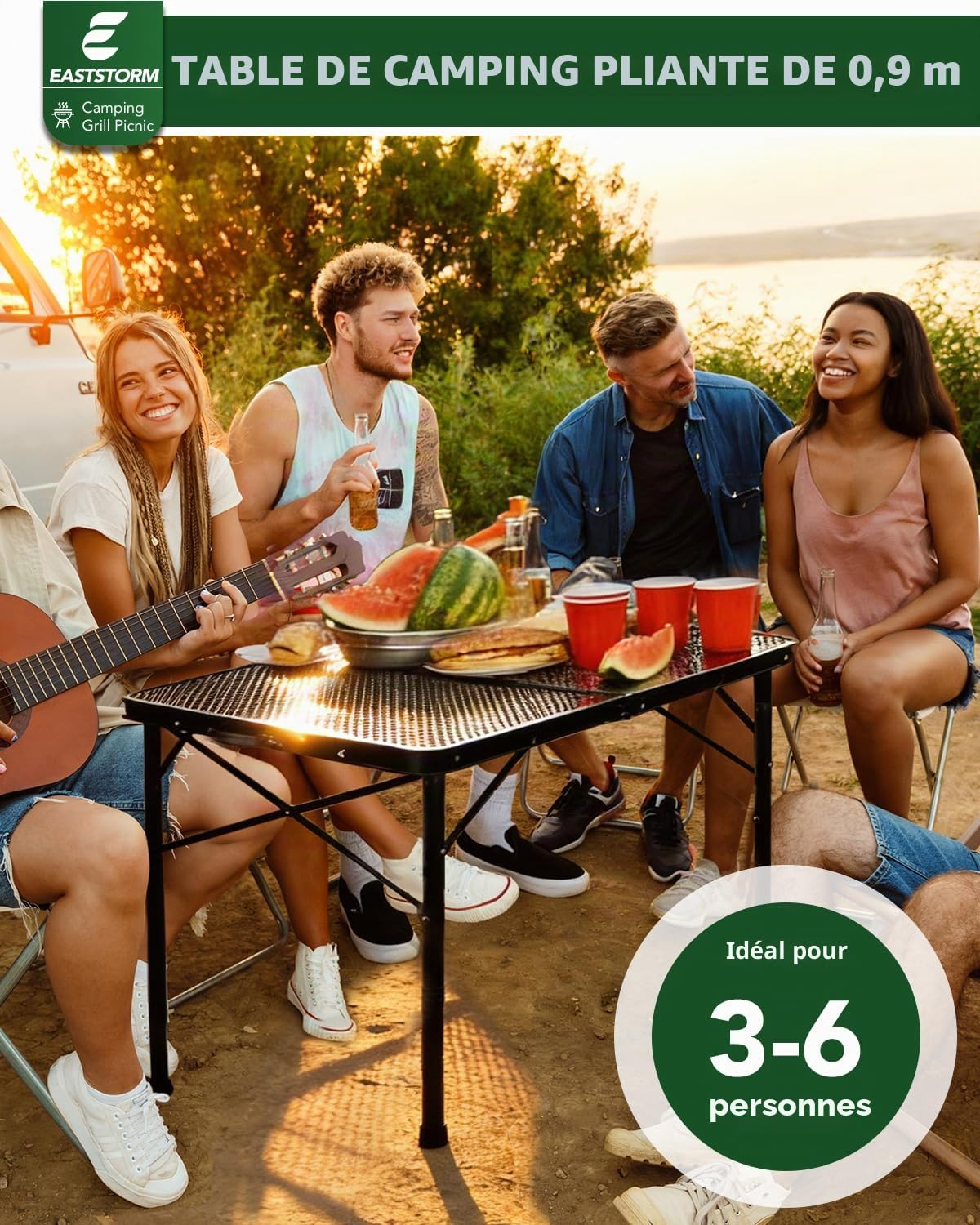 Table De Camping Pliable XMTECH – 90x60cm, Extensible à 134cm, Hauteur Réglable, Pour Extérieur