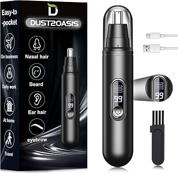 Ear and Nose Hair Trimmer for Men Women,14,000 RPM Motor with LED Display, Rechargeable Ear Hair Trimmer with Dual Edge Blades