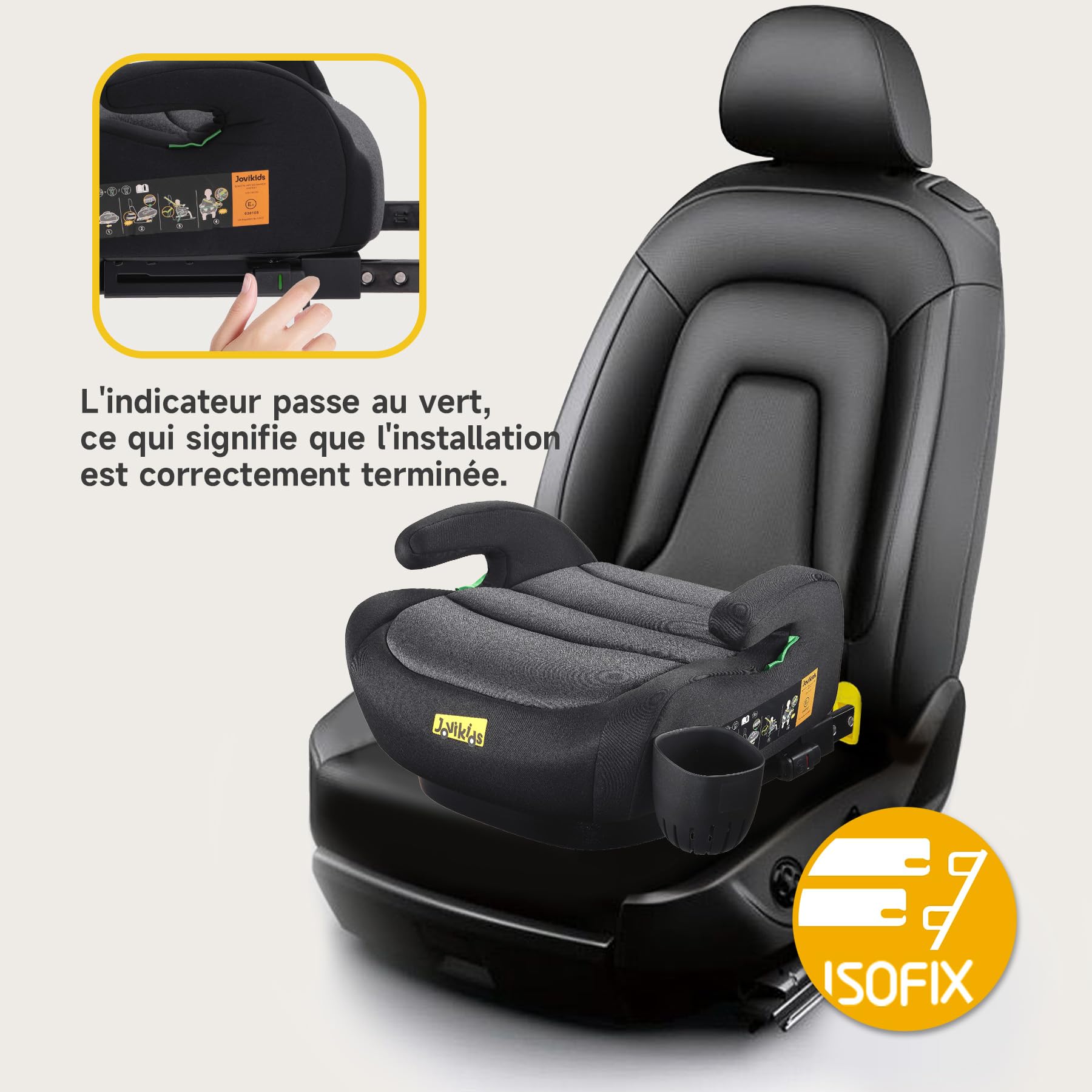 Jovikids Rehausseur Isofix I-Size 125-150cm (Groupe 2/3, Environ 6-12 Ans, 15-36 Kg), Siège Auto pour Enfant, ECE R129, Brun