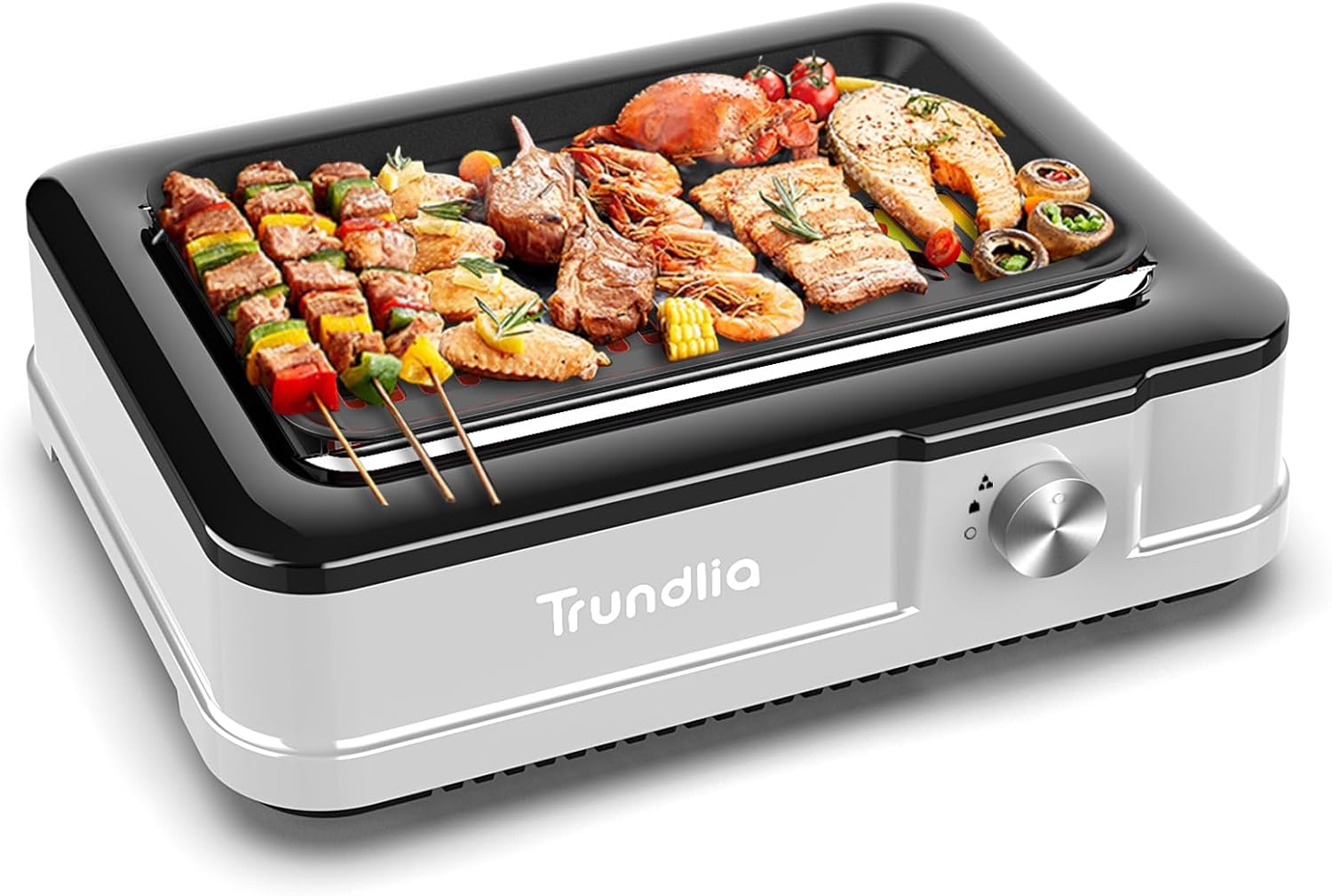 Trundlia Electric Smokeless Indoor Grill, glass-sealed tubes, 1660W, 446°F Rapid Infrared Heating,Larger Size15*10 Nonstick Surface, Indoor BBQ,outdoor patio events, camping trips,RV travels (GREY)