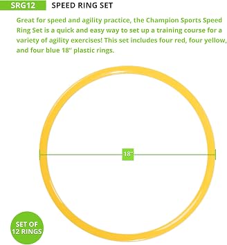 Champion Sports Speed Ring Set Multi-color, One Size | 12 Agility Rings, 18-Inch, w/ Carry Bag Boosts Speed, Coordination & Agility Indoor/Outdoor, Ideal for PE & Coaches
