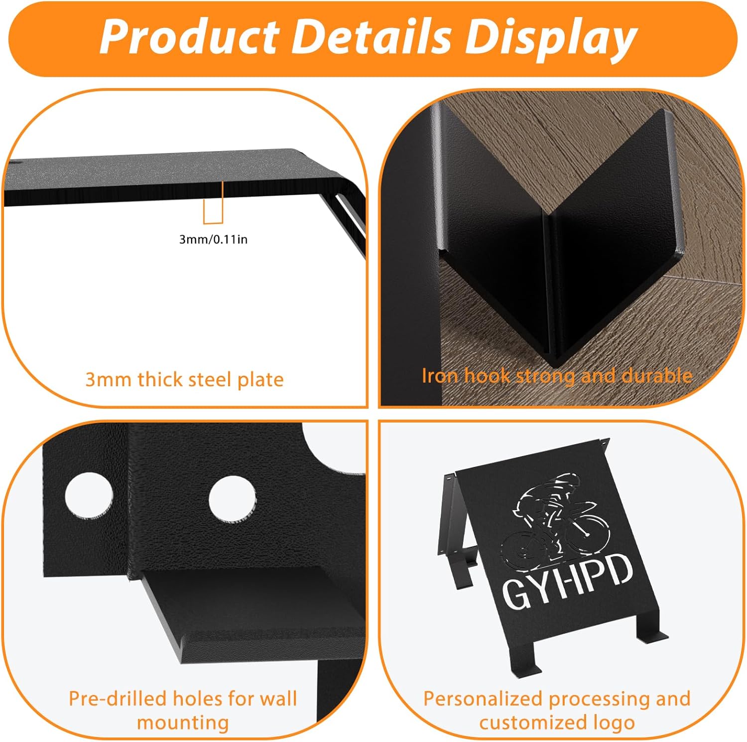 Bike Wall Mount Rack, Wall Bike Rack with Shelf and Hooks, Bike Storage Wall Mount System For Race Bicycles and Mountain Bikes, Space Saving Wall Mounted Hanger for Garage, Store your helmet and shoes