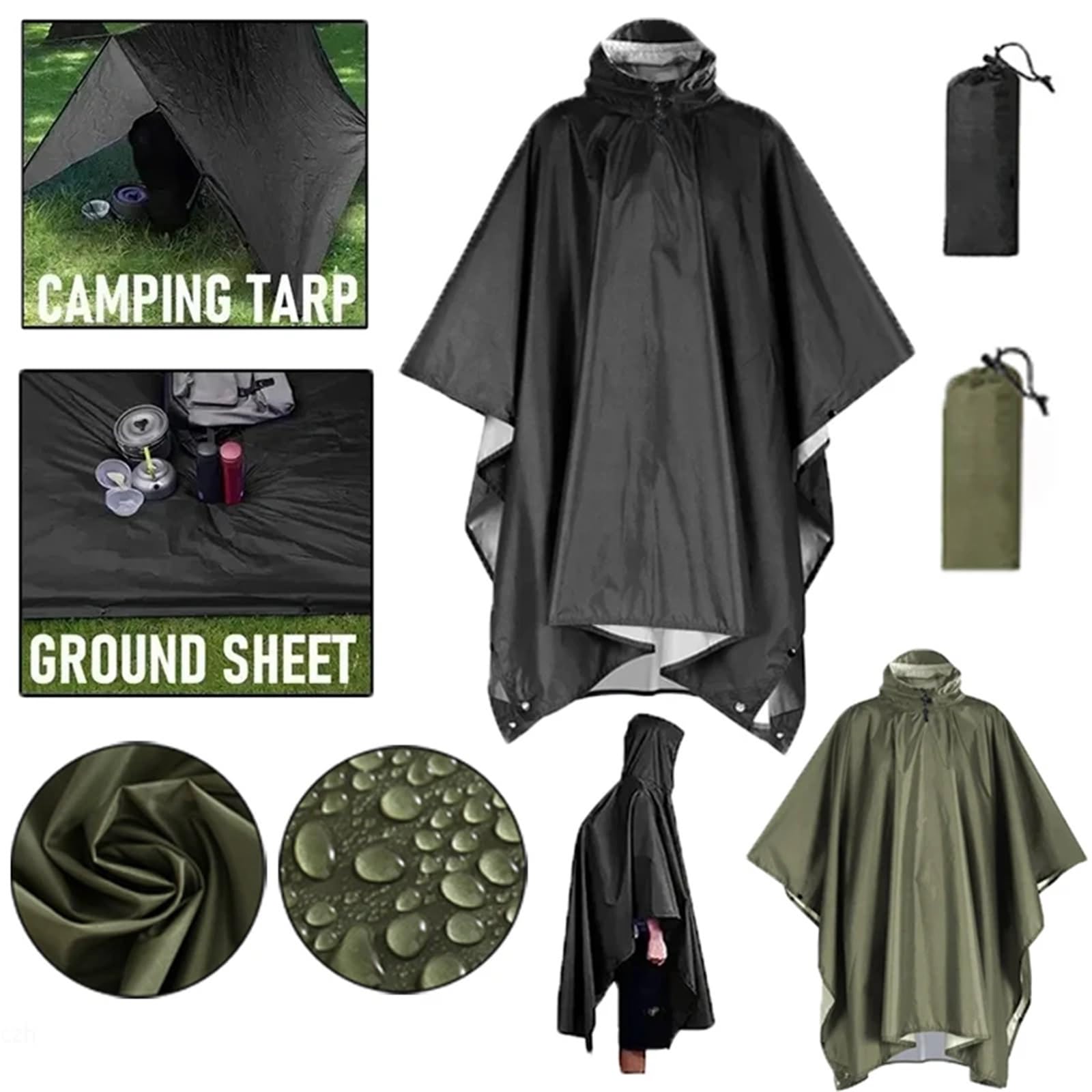1 pz. Impermeabile 3 in con cappuccio e maniche, impermeabile, poncho antipioggia for moto, copertura for campeggio, escursionismo, viaggio, tenda
