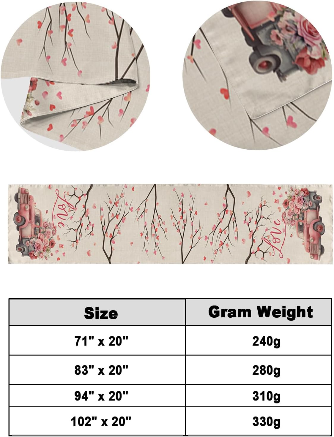 Valentine's Truck Lvory Bed Runner Scarf Bedding Accessory For Queen Size Bed,Soft Bed Scarves And Runners Stainproof Dustproof Bedroom Protector For Hotel,Retro Romantic Rose Watercolor 94"x20"