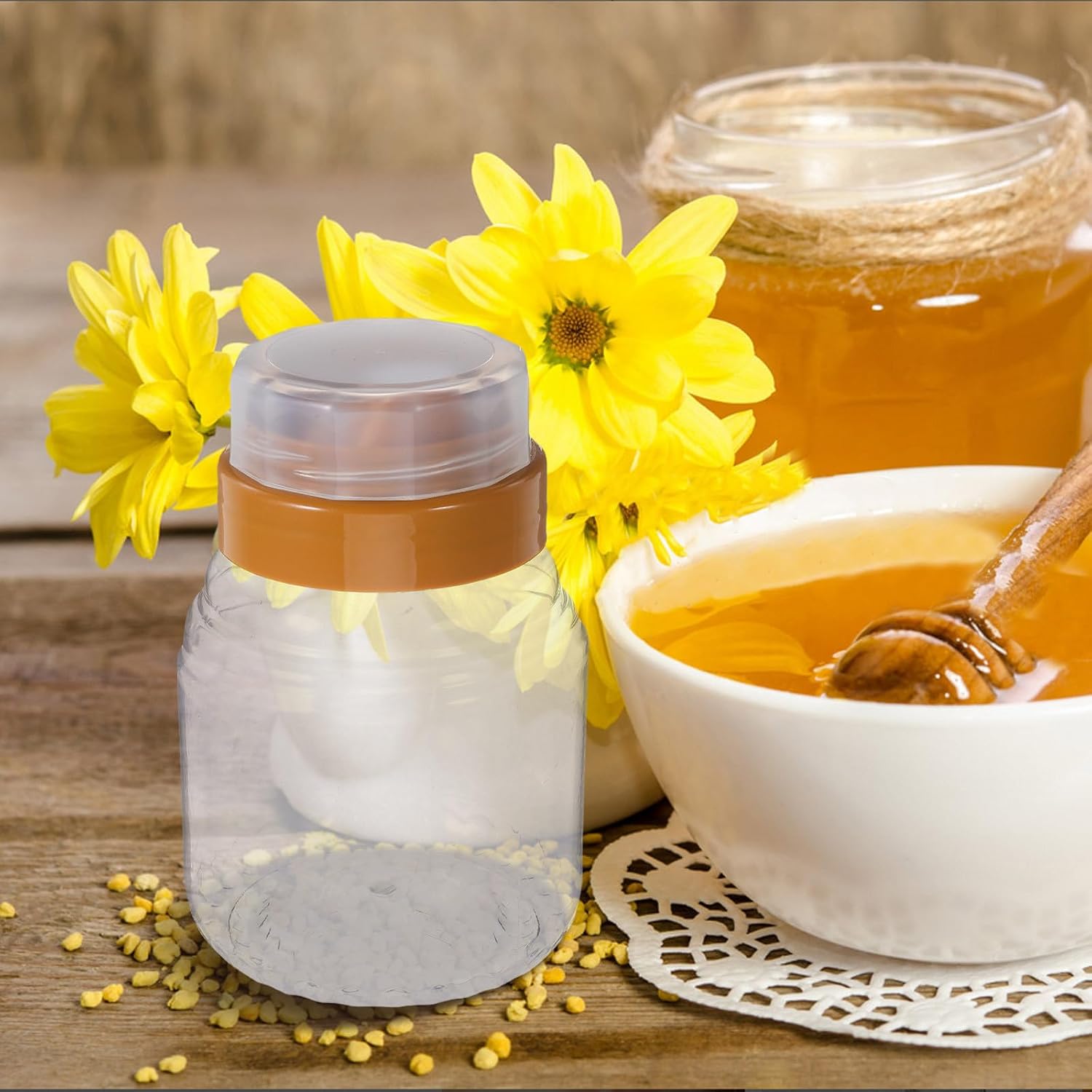 4pcs Honey Bottle 500g PET PP with Lid for Camping