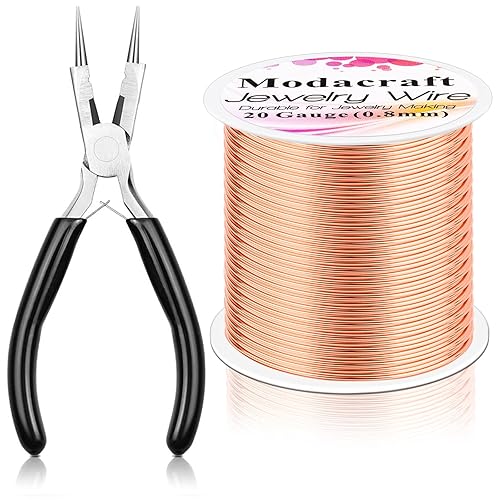 Modacraft Alambre de cobre de calibre 20 para fabricación de joyas con alicates versátiles, alambre de acero inoxidable resistente al deslustre,
