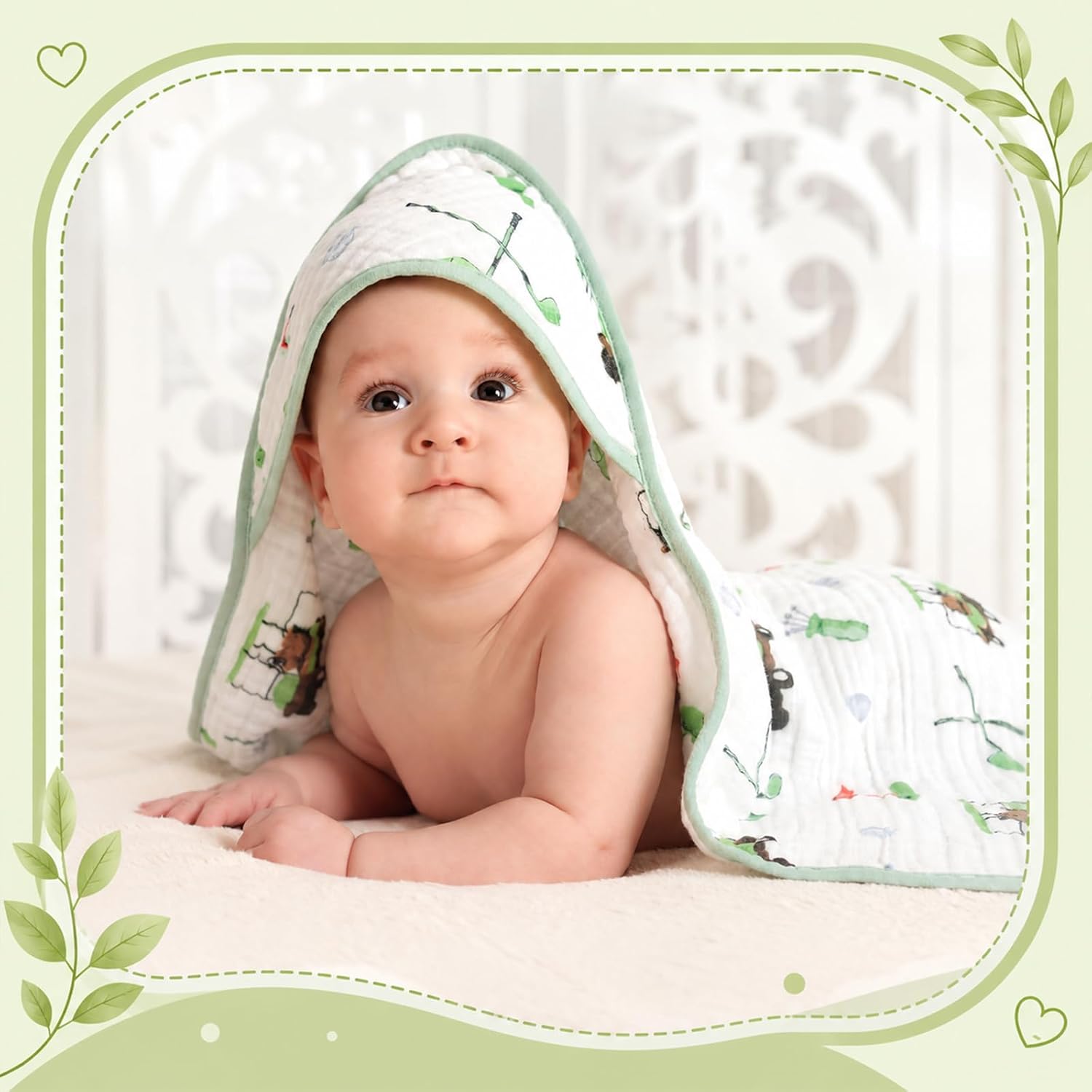 Gilprop 2 Pack Golf Baby Hooded Towels for Newborn 100% Muslin Cotton