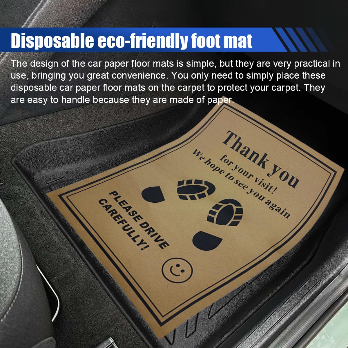 UHANBUT 50PCS Car Kraft Paper Floor Mats 15x19 Inch Waterproof Temporary Vehicle Floor Protective Pads Disposable Automotive Wash — view 3