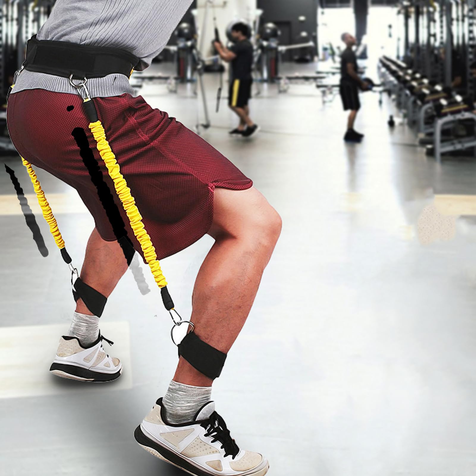 Fascia di Resistenza per Gambe in Neoprene per Allenamento Forza Muscolare e Agilità, per Boxe e Pallavolo, Set Nero