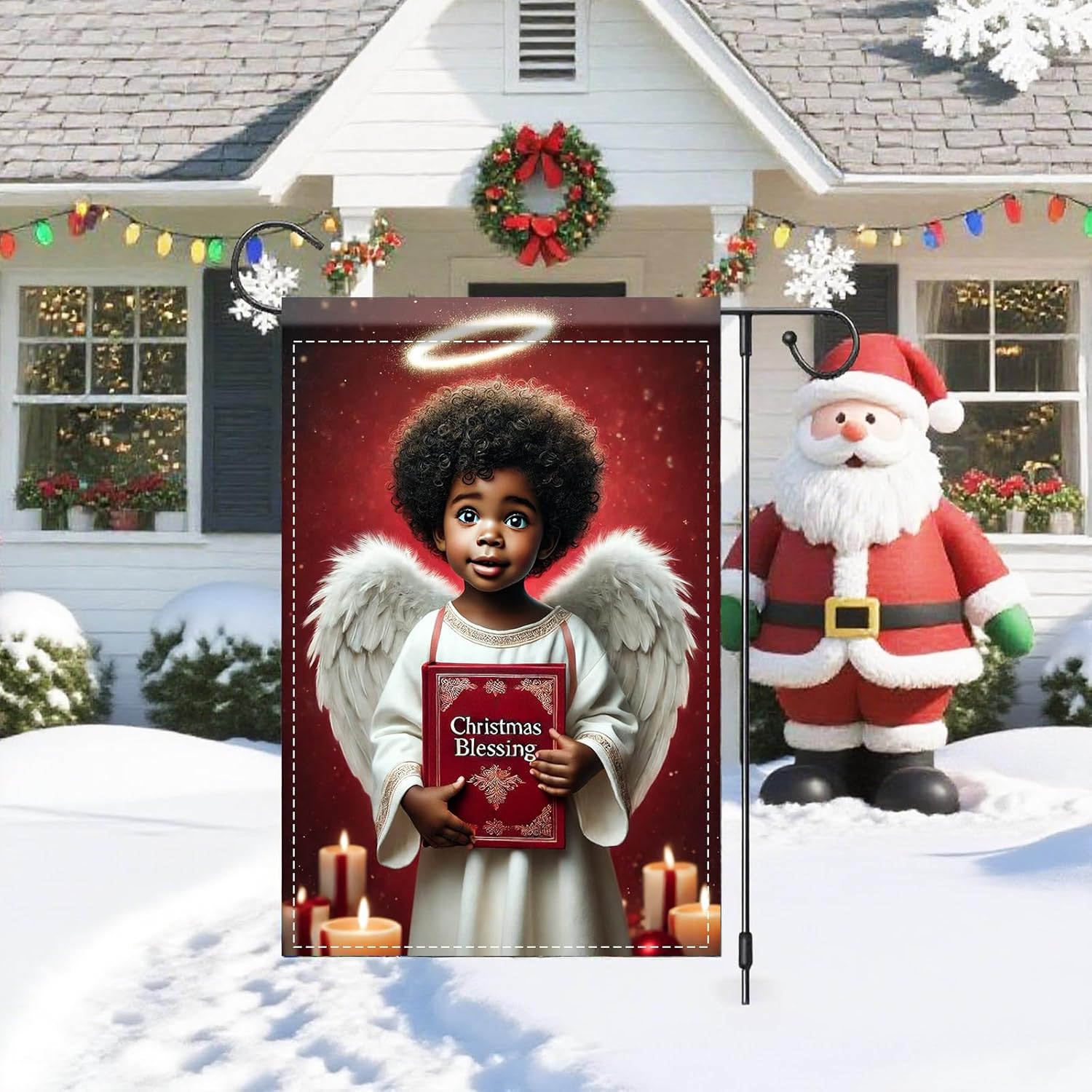 Nuxovilar Christmas Garden Flag 12x18 Inch - Angel with "Christmas Blessing" Scene Decorative Flag - Double-Sided Polyester, Fade Resistant for Outdoor Holiday Decorations - Image 6