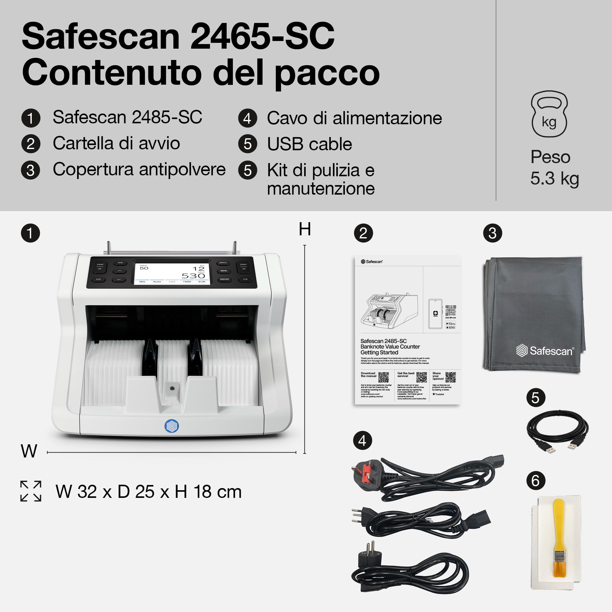 Safescan 2485-SC Contabanconote che conta il valore le banconote miste - Conta banconote con rilevatore di banconote falso a 8 punti - Macchina conta banconote con l'app gratuita Safescan | Contasoldi con l'app gratuita Safescan
