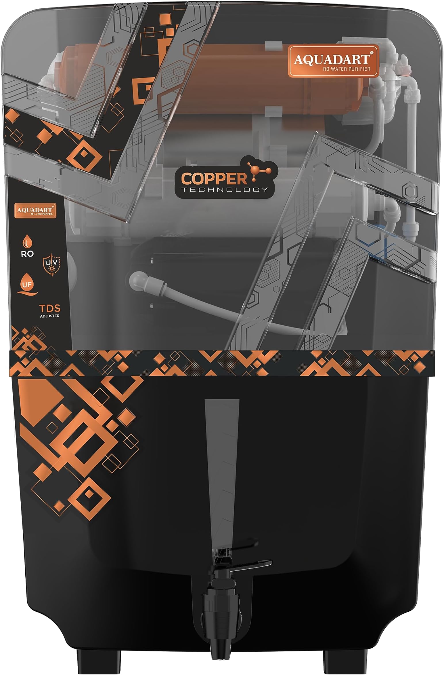 AquaDart Copper RO Water Purifier RO + UV + UF + TDS Controler + Full Automatic With Goodness Of Copper 12L (BLACK)