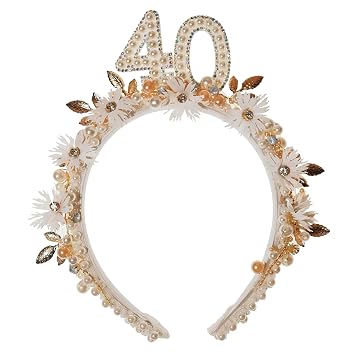 40th Birthday Headband - Handmade 40th Birthday Hairband with Pearls for Women Fabulous Party Photo Prop Happy Birthday Gift
