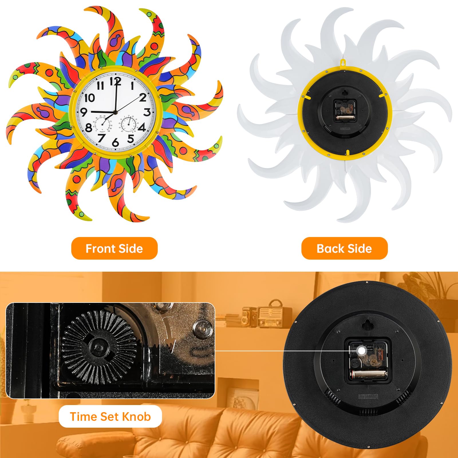 Amazon.com: Jusimux 25-Inch Sun-Shaped Outdoor Clock and