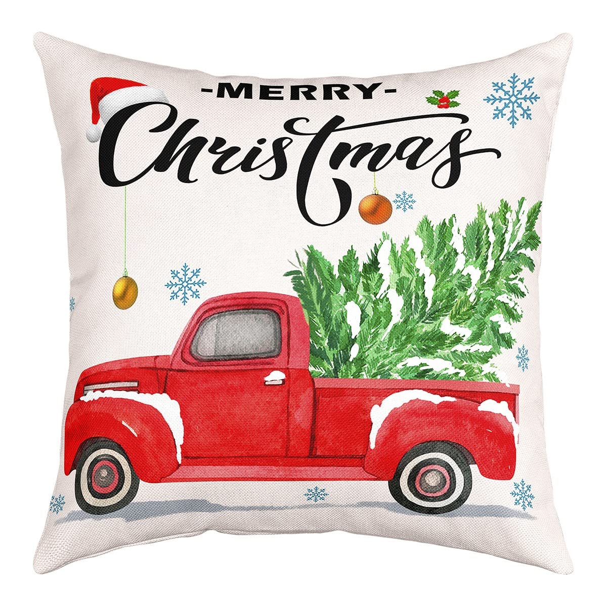 Loussiesd Świąteczna poszewka na poduszkę 50 cm x 50 cm zestaw 4 miękkich czerwonych wyścigów samochodowych choinka płatek śniegu poszewka na poduszkę na sofę Boże Narodzenie motyw dekoracyjne poszewki na poduszki na zewnątrz