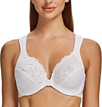 MELENECA Front Closure Bras for Women Plus Size Underwire Unlined Lace Cup Cushion Strap