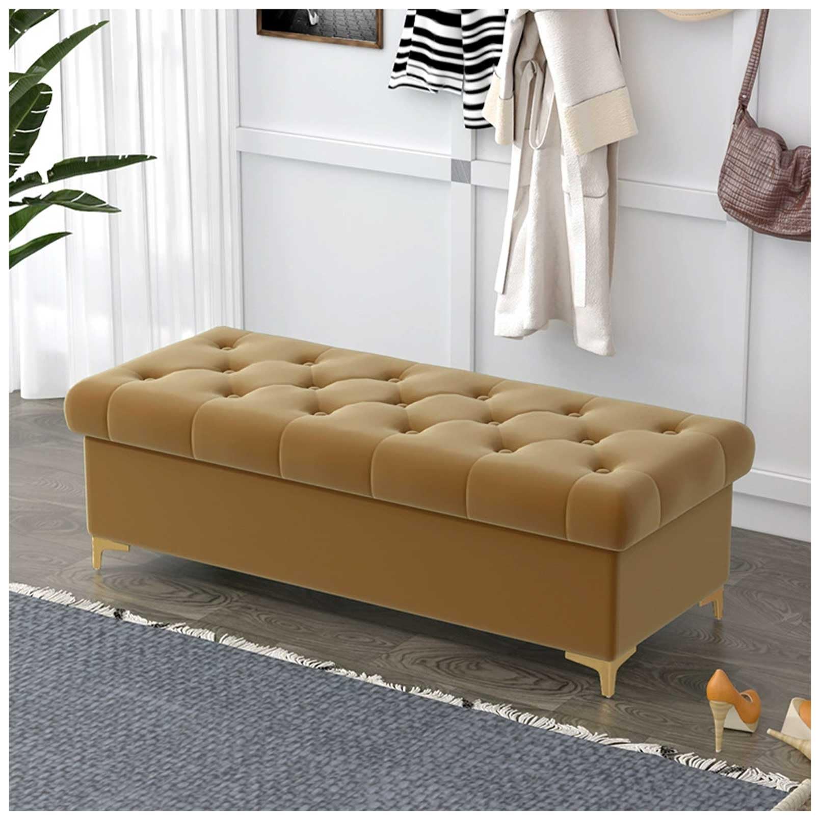 MSHGSKU Storage Bench for Bedroom with Velvet Ottoman Footrest Shoe Rack Pouf Brown 80x40x40cm Ideal for Clothing Stores Home & Hotel Decor