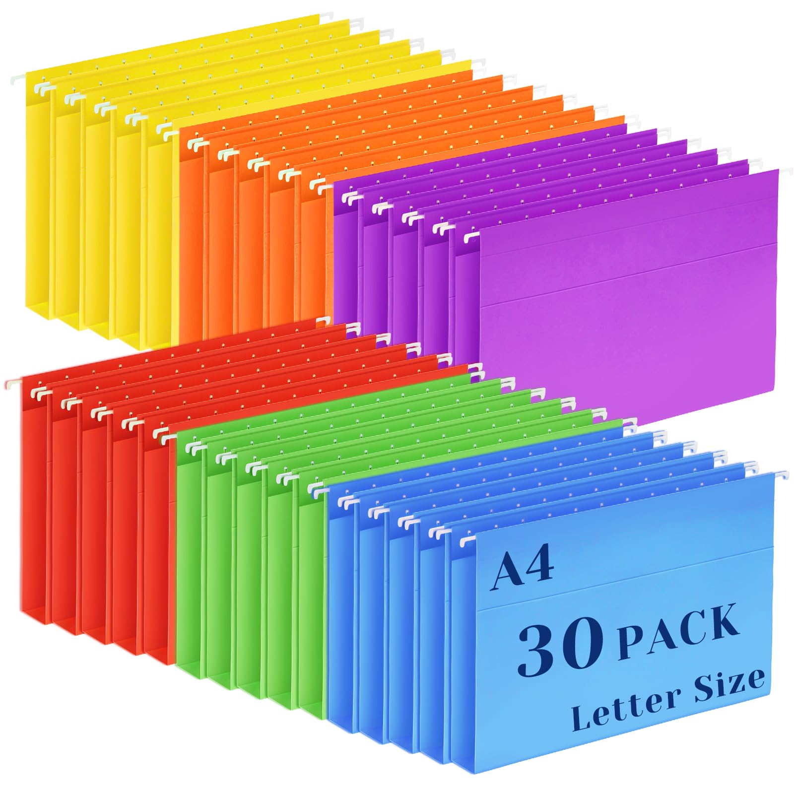 30 Pack Hanging File Folders Letter Size, Colored A4 Hanging Folders with 1/5-Cut Adjustable Tab, Extra Capacity Hanging File Folders, 1 Inch Expansion, Perfect Office, Home, Classroom Supplies