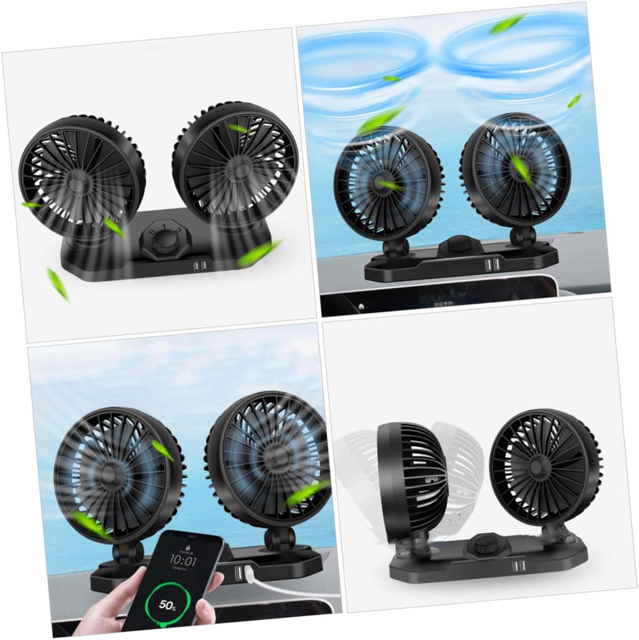 ARTIBETTER 2pcs Dual Car Usb Fan Adjustable Portable Vehicle Air Fan for Trucks Cars Suvs Rotation Energy Efficient Cooling for Hot Weather