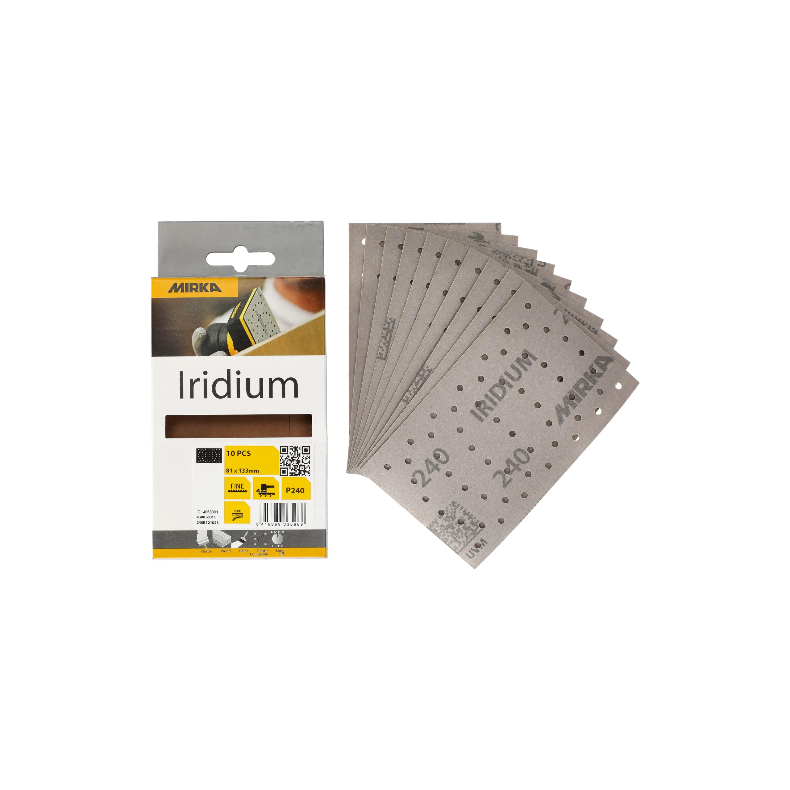 Mirka Iridium Sandpaper 81x133mm Hook & Loop Grit 240 10 Pack