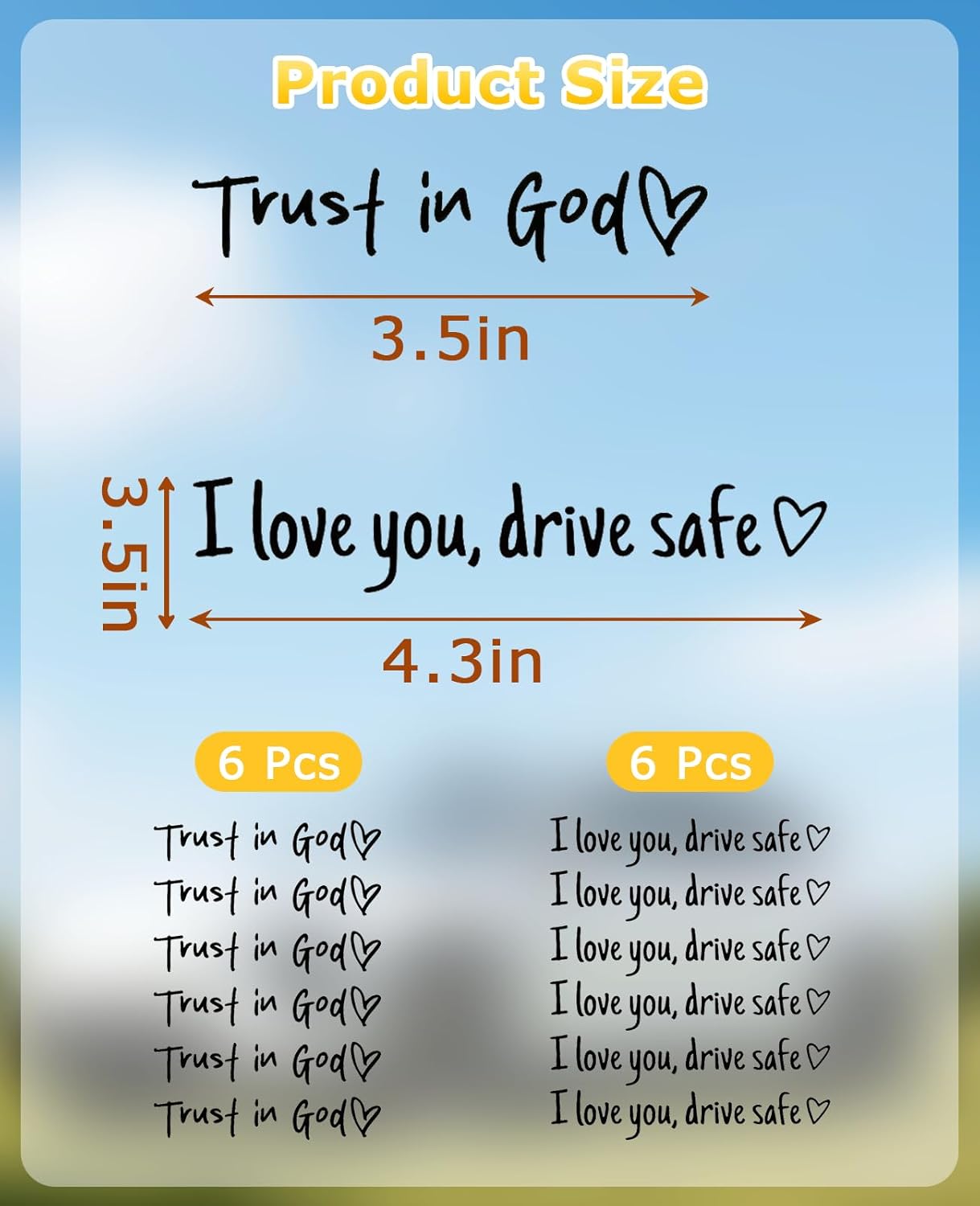 12PCS Rearview Mirror Sticker, Trust in God & I Love You Drive Safe Decal for Cars Rear View - Image 2