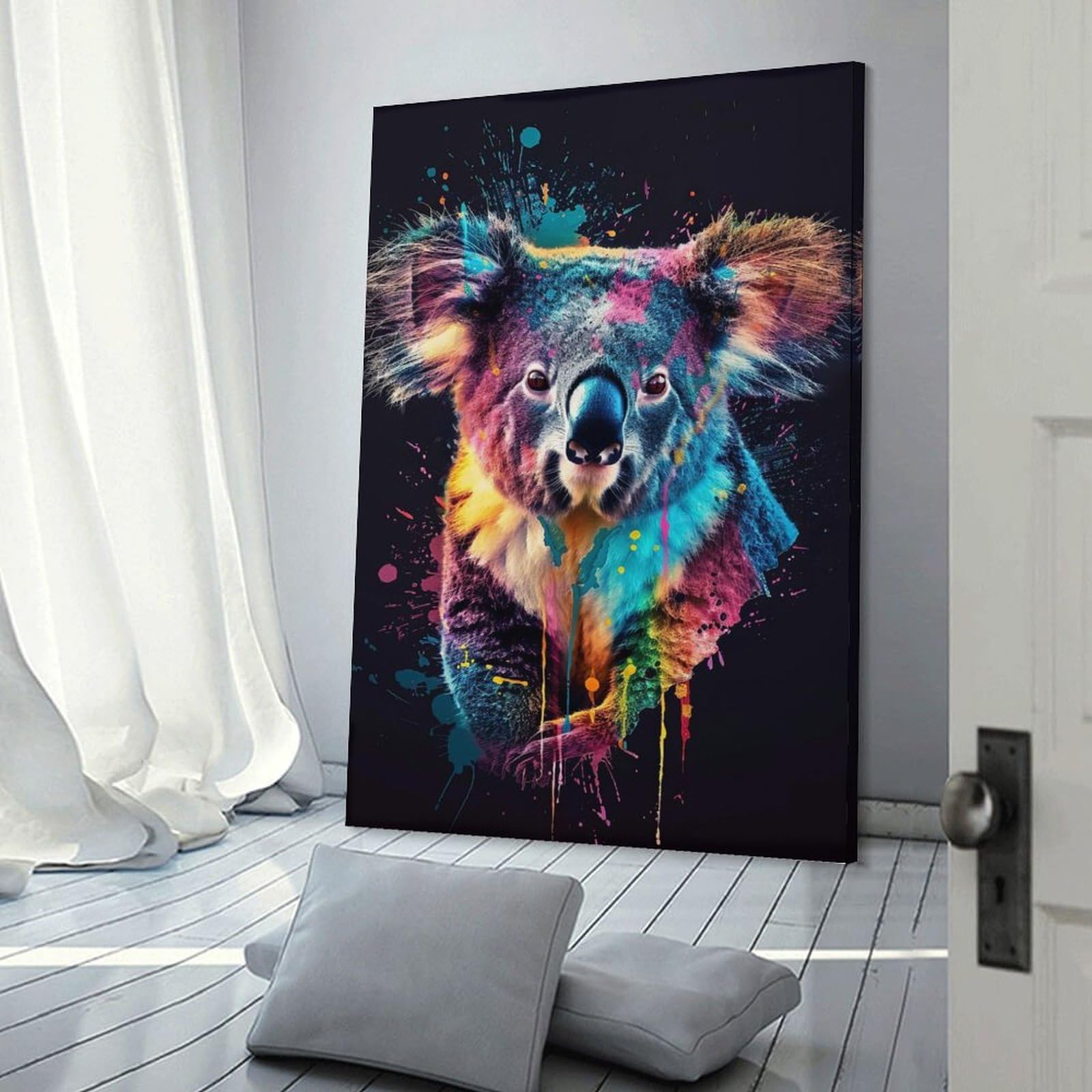 Junmoney Canvas Art Print Colorful Koala Art, 16x24inch(40x60cm), for Home Office, Desk Area Or Studio, Wall Art That Adds Style to Work Areas