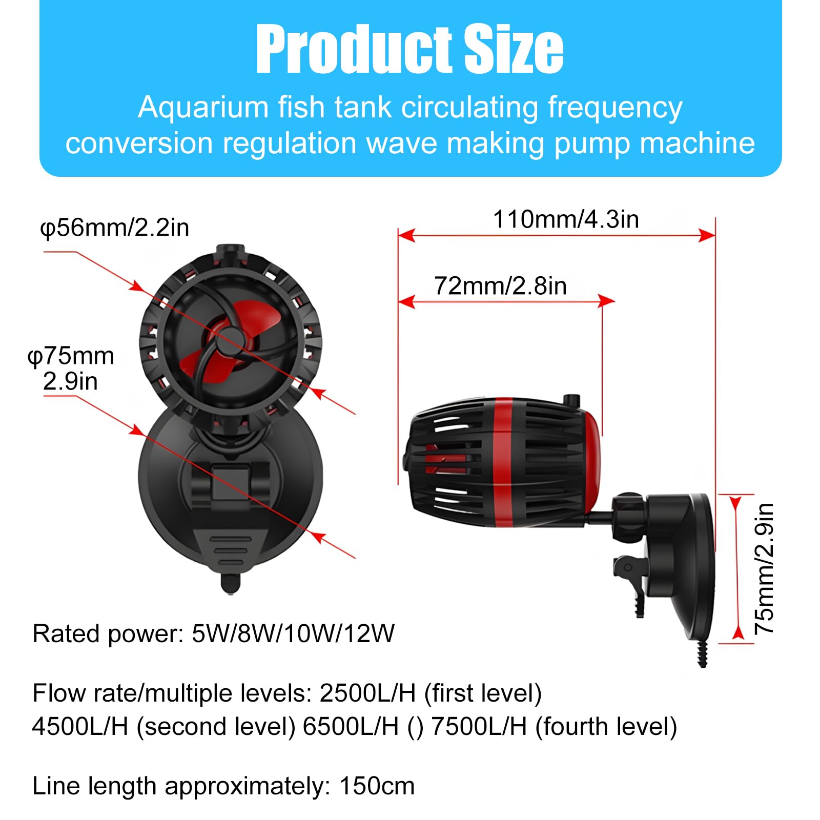 Pompe de Brassage Aquarium, 70x50mm Pompe à Vagues pour Aquarium, Mode Pompe Circulation Aquarium, Silencieuse Wave Maker Aquarium Magnétique 4 Vitesses Débit Réglable pour Aquariums d'Eau Douce Mer