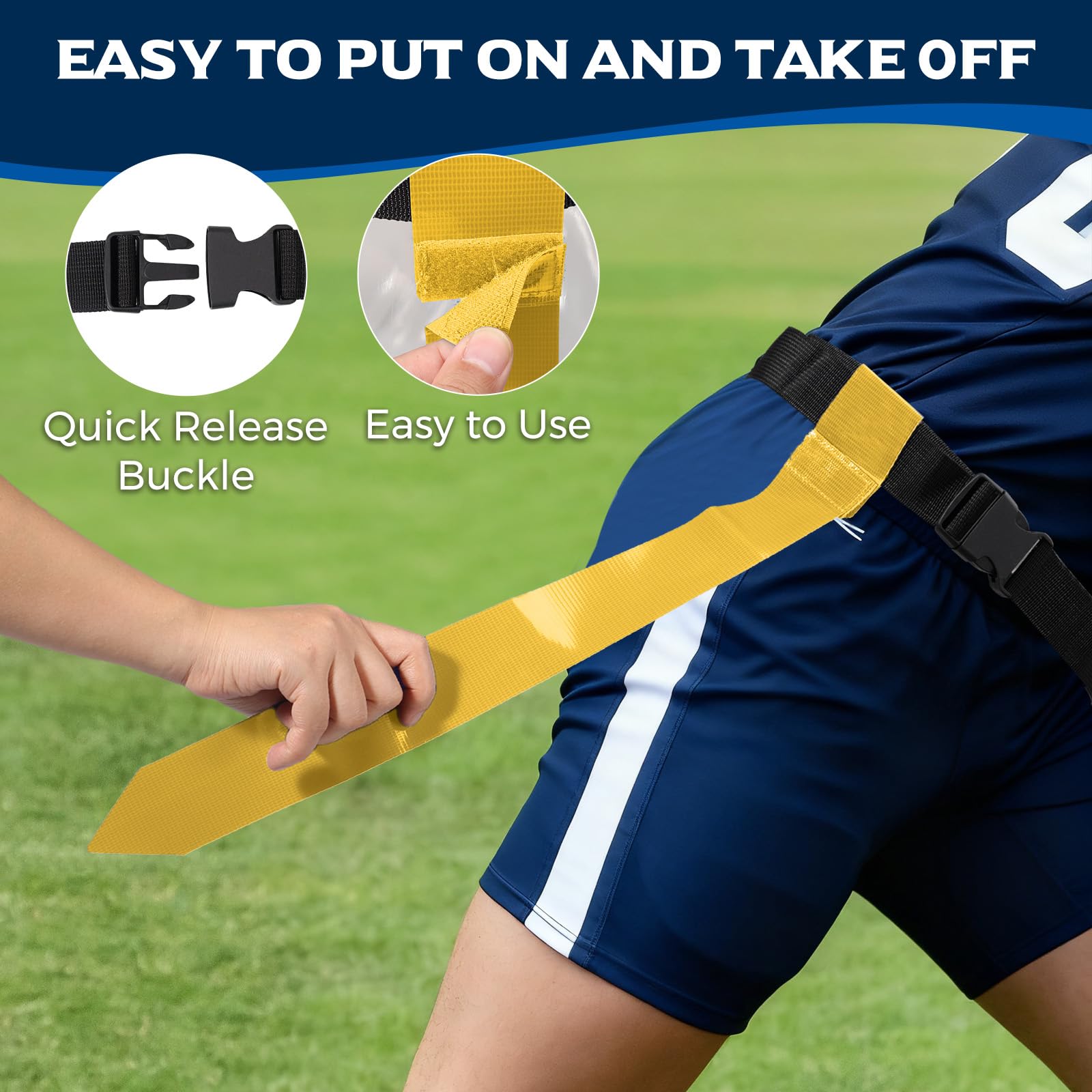 Cinture per Tag Rugby con 3 Bandierine – 130 cm Regolabile con Chiusura a Strappo – Flag Rugby / Flag Football per Bambini, Ragazzi e Adulti – Accessori Resistenti per Allenamento, Scuola e Famiglia