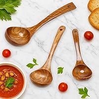 Vista 7 de Paquete de 3 cucharones de madera para servir, cucharón de sopa, cucharón de madera para cocinar, cucharón grande, herramientas de cocina