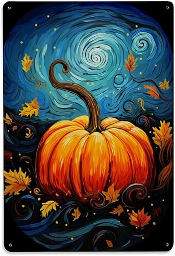 Letreros de metal vintage con diseño de calabaza, Van Gogh, noche estrellada, decoración de pared para el hogar, bar, club, cafetería, jardín,