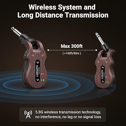 Miniatura 3 de LEKATO Sistema de guitarra inalámbrica 5.8 transmisor de guitarra inalámbrico Receptor de audio recargable Transmisor inalámbrico Receptor de 4