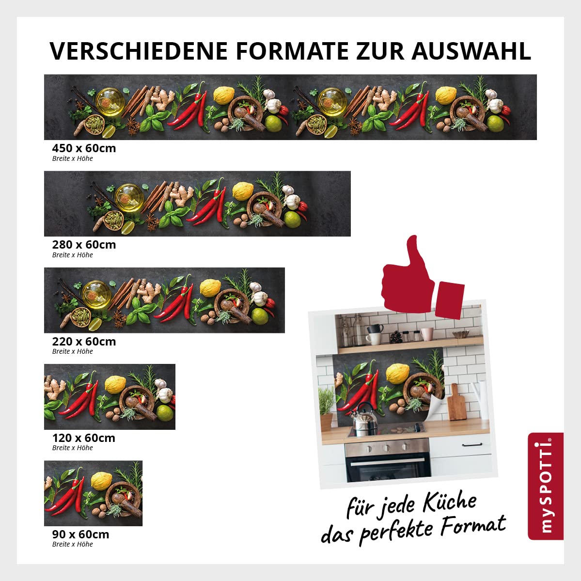 Crédence cuisine adhésive autocollante HERBES EPICES - 100 x 20 cm