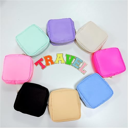 Miniatura 5 de Bolsa de maquillaje, bolsa de letras de chenilla, bolsa de nailon con cremallera para cosméticos, bolsa de almacenamiento de artículos de aseo de