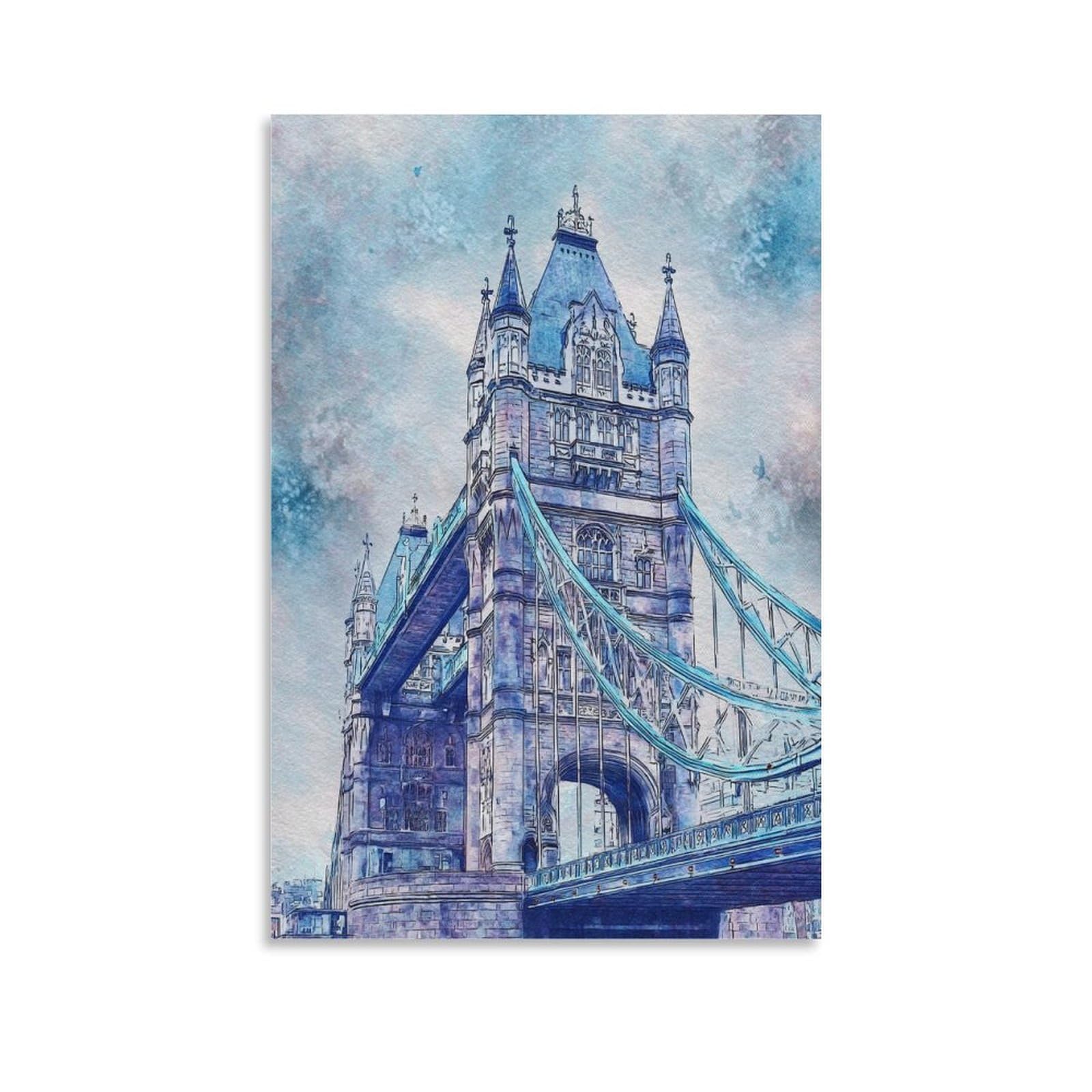 Cnaheiz Unframe-Style London Tower Bridge 20X30inch(50X75cm) Vintage Travel Poster Watercolor Canvas Art