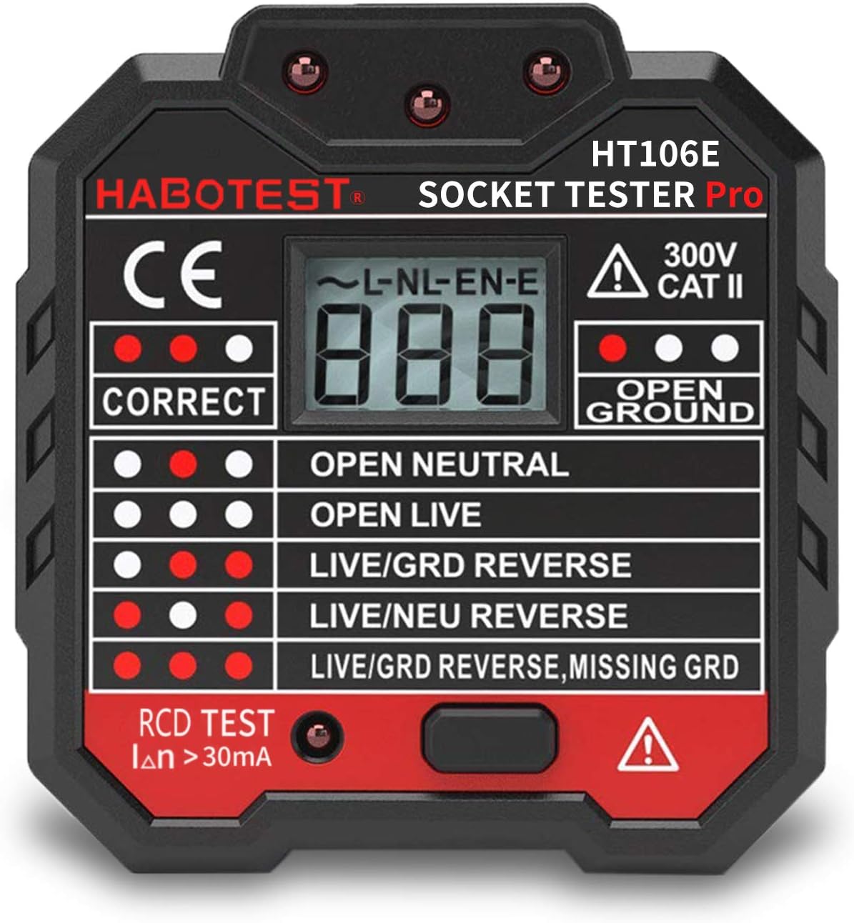 Senders Socket Tester, Automatic Electric Outlet Tester with LCD Display Neutral Live Earth Wire Testing RCD Tester, UK Plug