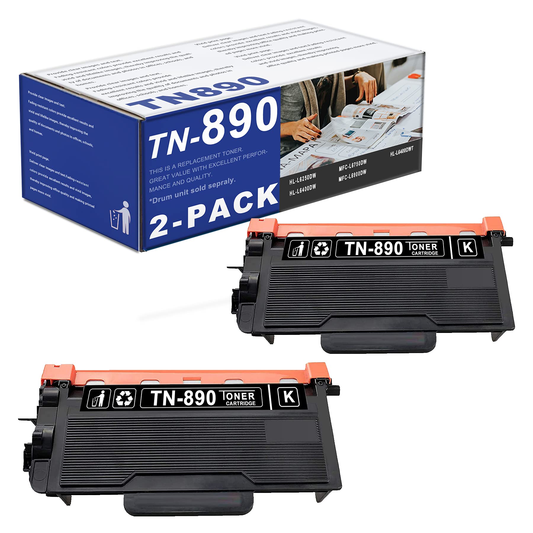 TN-890 TN890 (2 Pack Black) Ultra High Yield Toner Cartridge Replacement for Brother HL-L6250DW L640