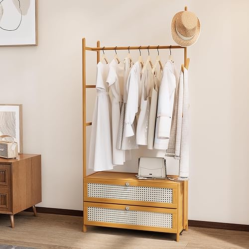 Miniatura 17 de Estante Colgante Mejorado para Ropa con Cajones, Estante de Ropa de 39.37 Pulgadas de Grosor Sólido con Estantes, Estante de 27.6 Pulgadas de Ancho