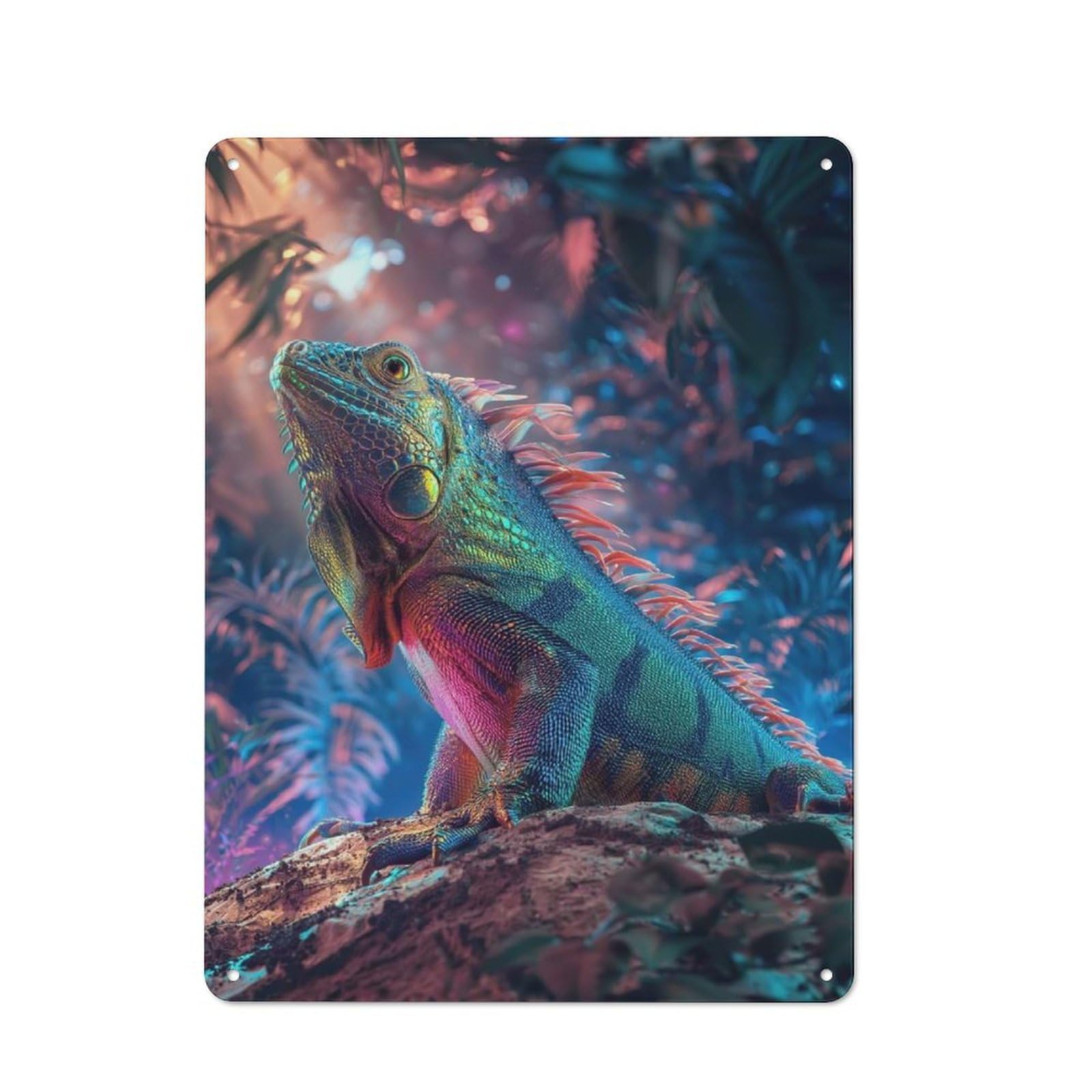 Vibrant Iguana in Lush Jungle Vintage Tin Sign 40x30cm for Café Or Restaurant, Suited to Café Owners And Decorators