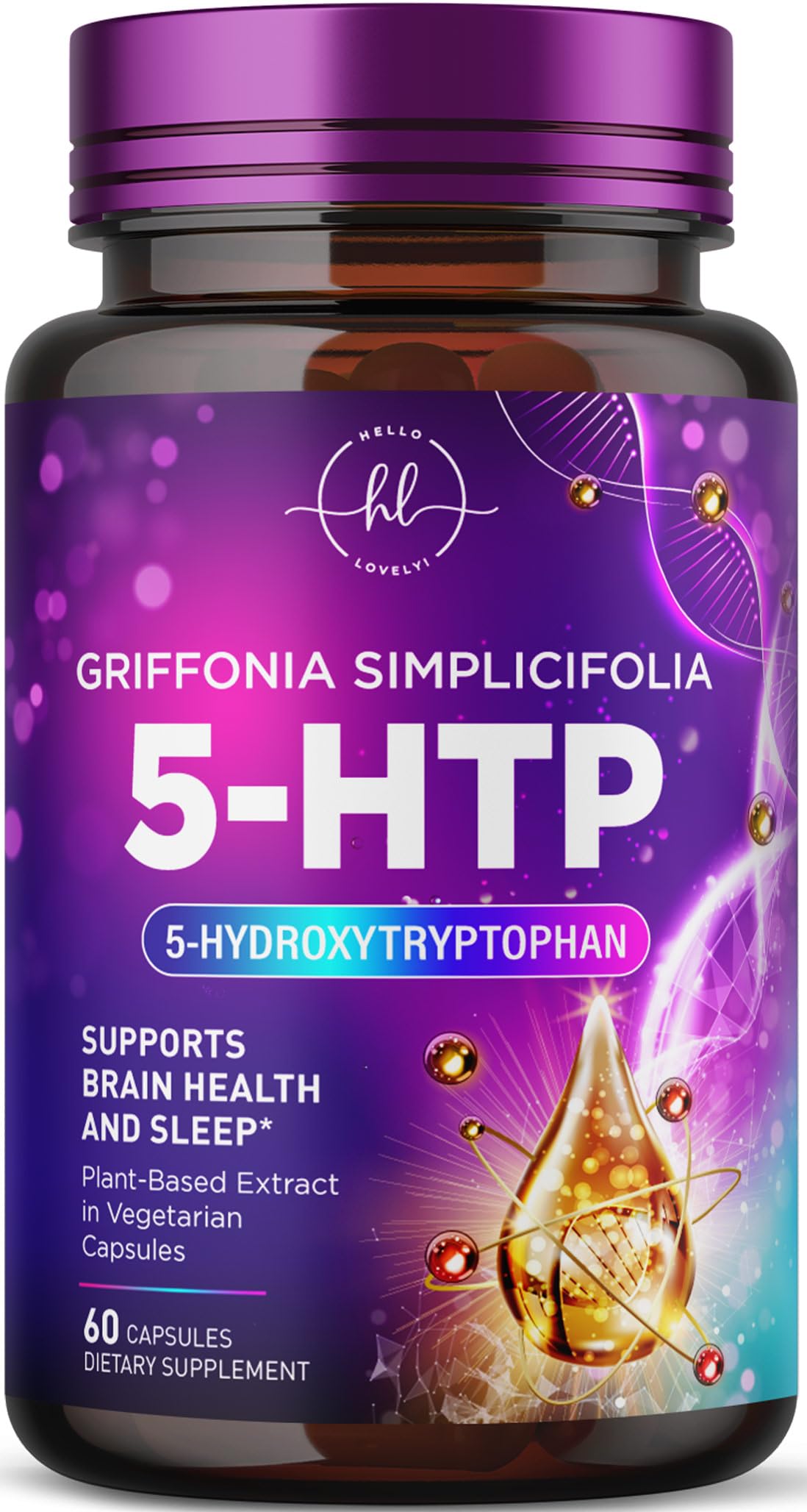 5-HTP Supplement - 200mg per Serving - Extra Strength 5HTP from Griffonia Simplicifolia - Supports Restful Sleep, Natural Calm & Brain Health - 5 Hydroxytryptophan - Bottled in USA - 60 Capsules 60 Count (Pack of 1)
