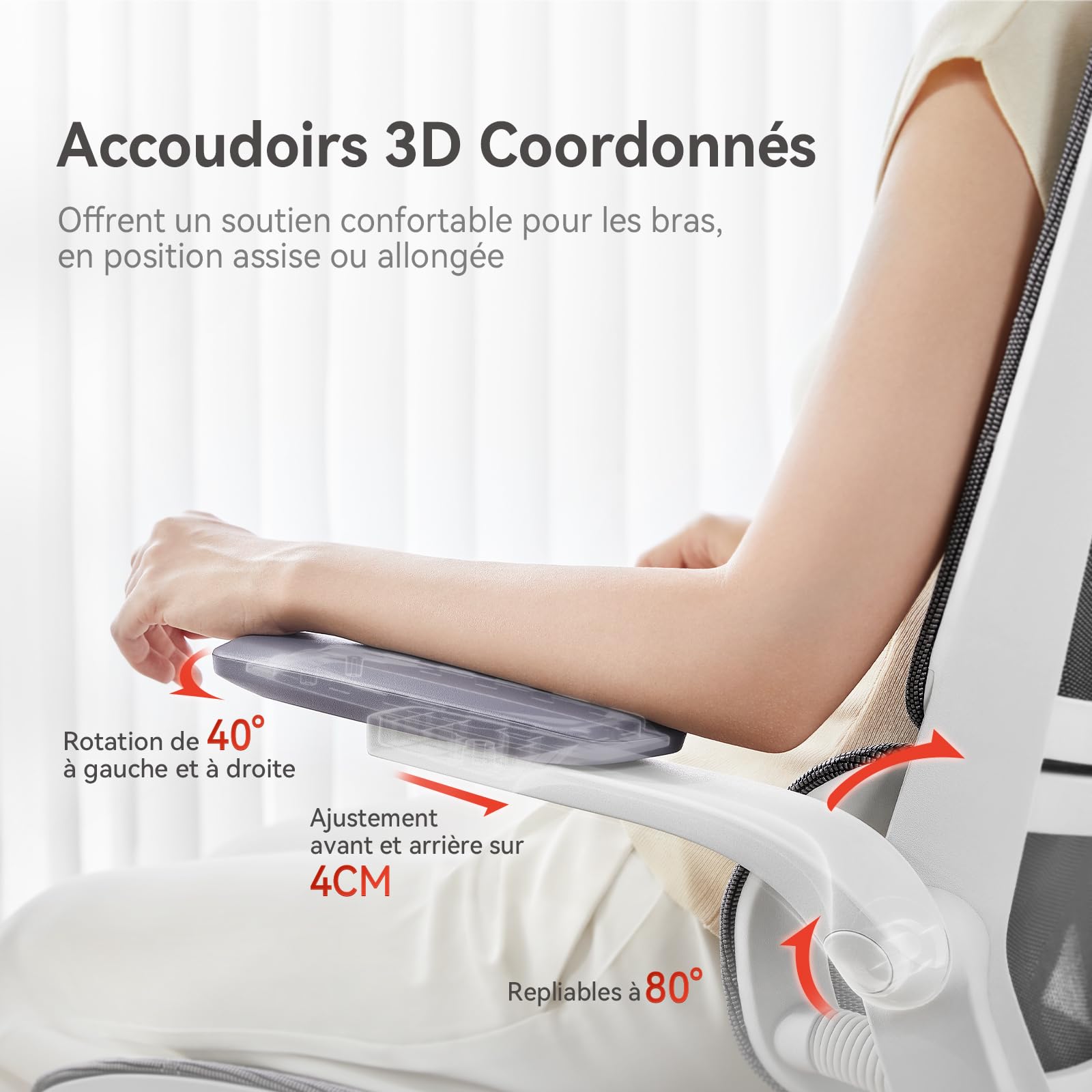 SIHOO M59AS Chaise de Bureau Ergonomique, avec accoudoirs 3D relevables, Double Dossier, Soutien Lombaire Dynamique adaptatif et Maille, idéale pour Le Bureau à Domicile.