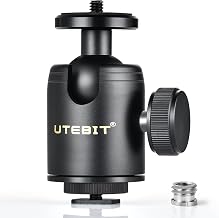 UTEBIT Ball Head, 30mm Ball Head Metal Head Tripod Support 360 Panoramic with 1/4" Hotshoe Adapter for Cameras, DSLR, Tripod, Monopod, Flash, LCD Monitor, Load 10kg