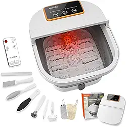 FOFOJÔY Spa Para Os Pés Dobrável Com Aquecimento E Controle Remoto, Rolos De Massagem, Espuma, Kit Pedicure, Temperatura, Luz Vermelha, Pedra-Pomes Banho