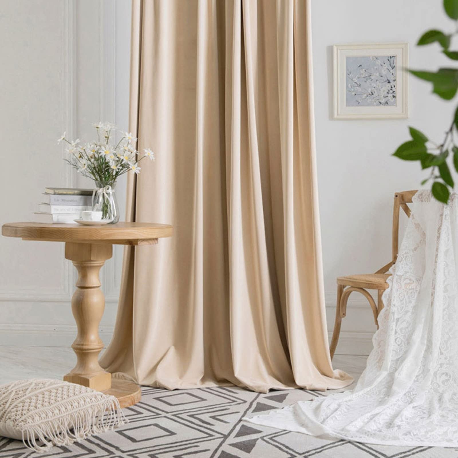 Rideau Fenetre Occultant Polyester, Rideau de Fenetre Interieur Brun Couleur Unie Crochet Rideaux Salon Lot de 2 132X244CM