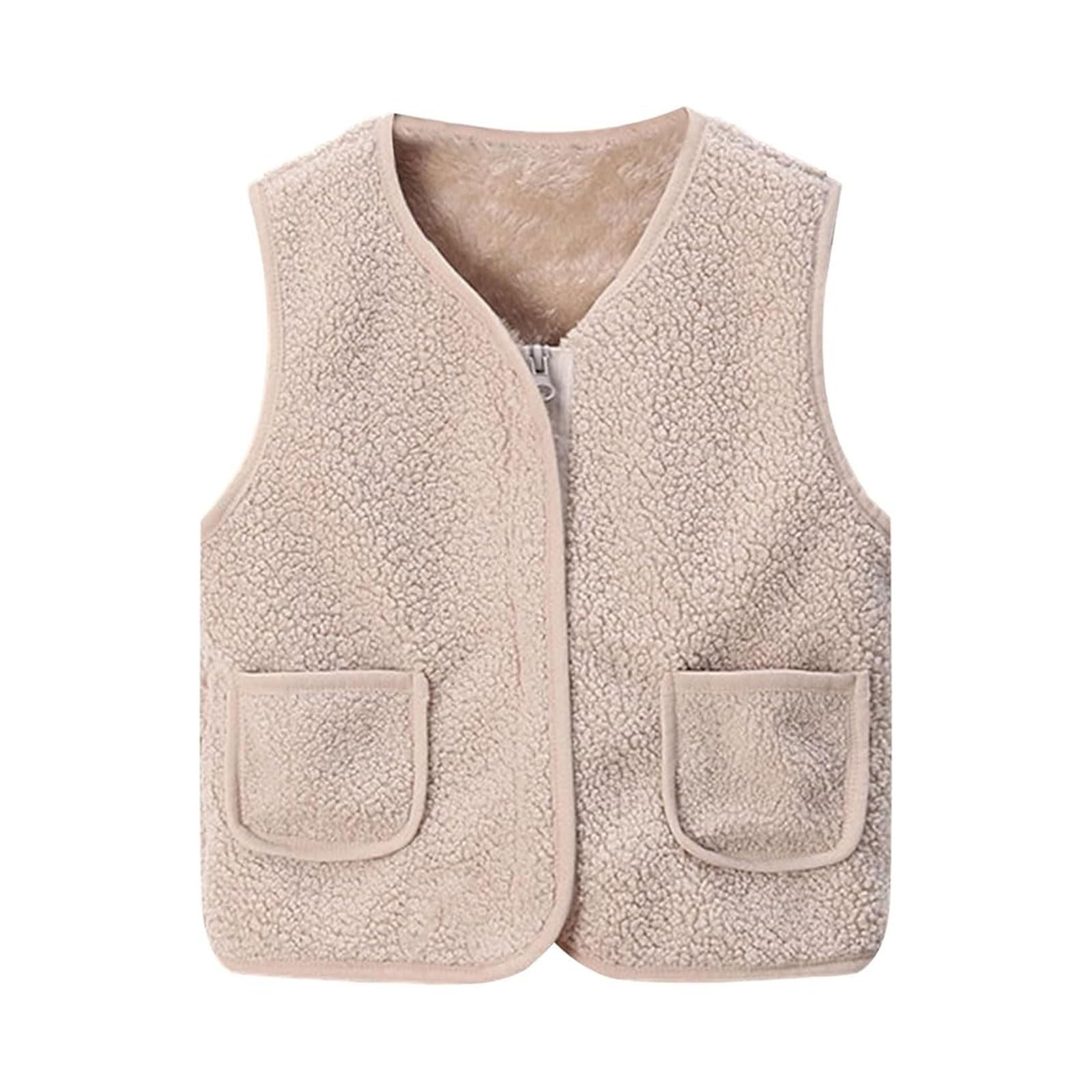 Chaleco de forro polar para niños, chaqueta de peluche para niños y niñas, sin mangas, chaqueta de forro polar, cuello de pico, chaqueta de forro polar con bolsillos, chaleco de peluche