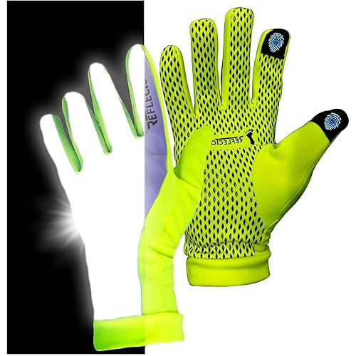 ReflecToes Reflective Winter Running Gloves - Touch Screen Compatible Lightweight Gloves - Cold Weather Hi Vis Safety for Night Runs