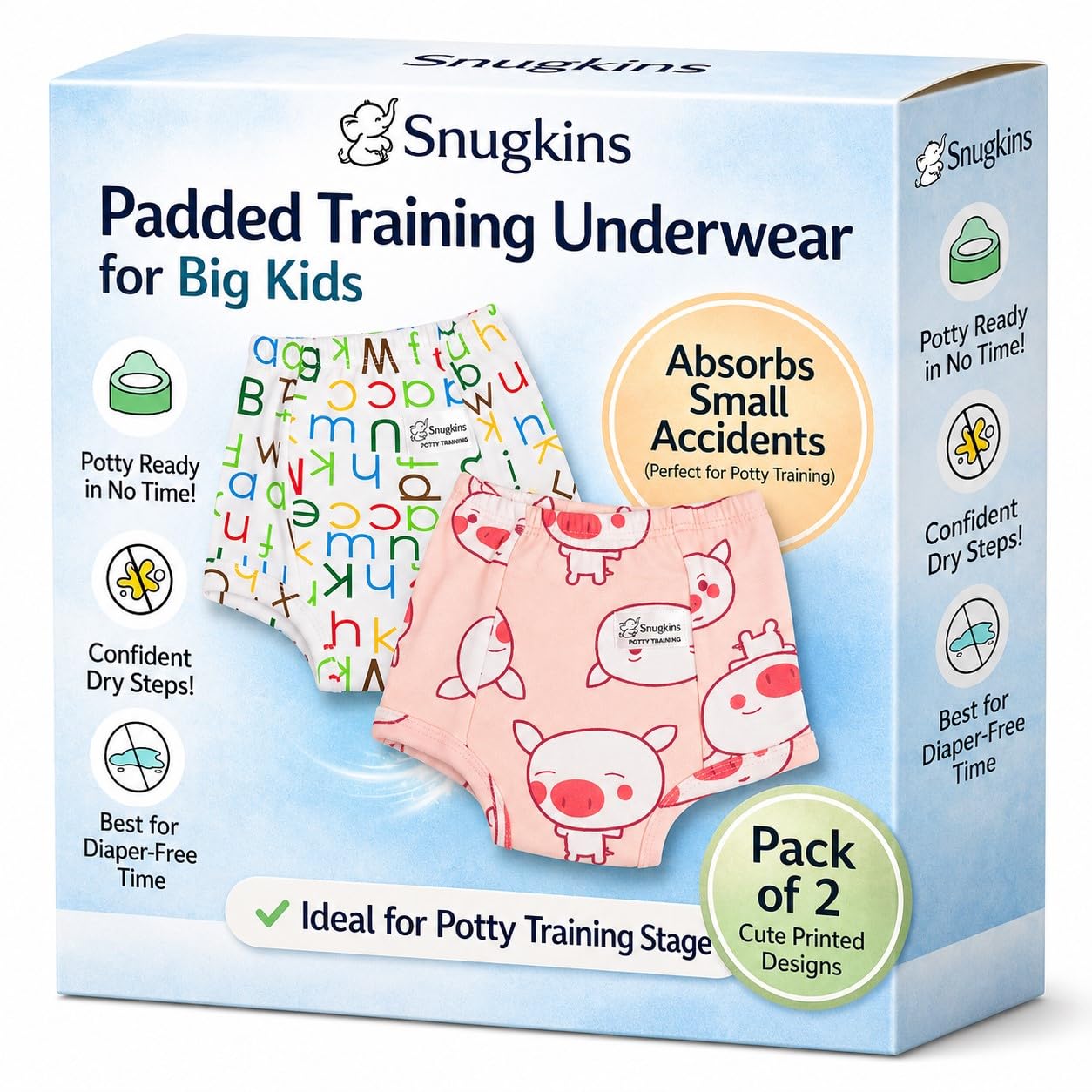 Snugkins Padded Underwear for Big Kids 5-6 years with 4 Layers of Cotton Padding Potty Training Pull Up Pant & Diaper-Free Time Pack-2-image-23