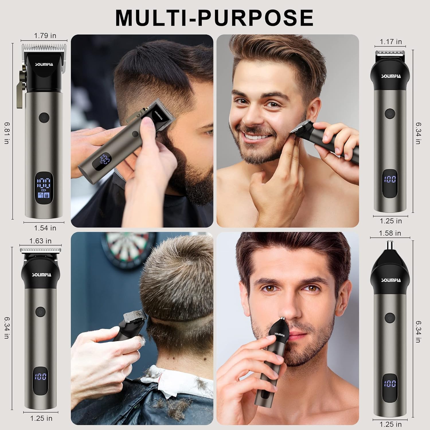 Solimpia Hair Clipper&Trimmer Profesjonalny Fryzjer Domowy Zestaw do Pielęgnacji, Akumulatorowy Elektryczny Przycinacz do Włosów do Ciała Broda Bezprzewodowy Strzyżacz do Włosów Dla Mężczyzn Kid