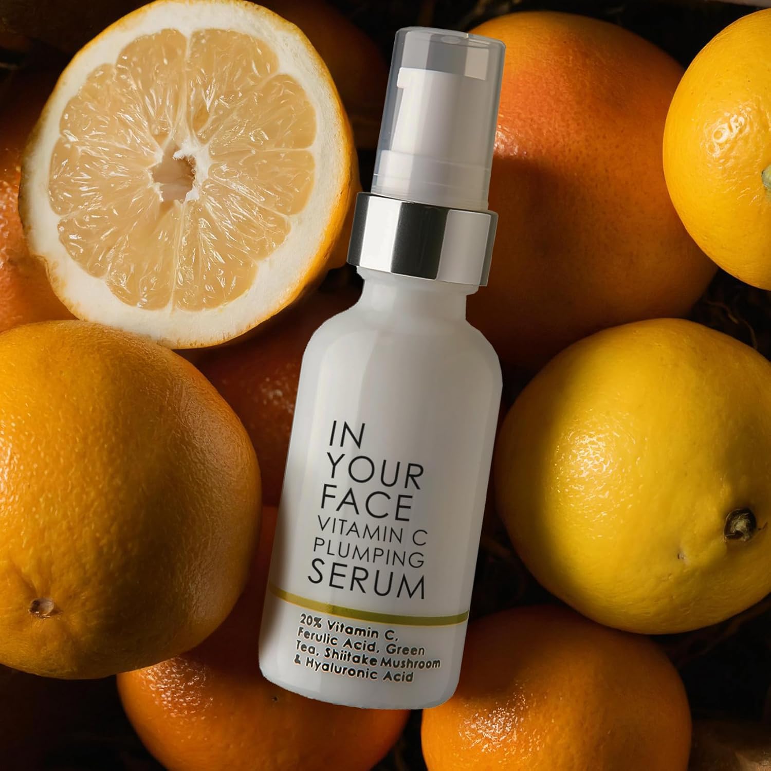 In Your Face Vitamin C Serum – Hydrating & Brightening Vitamin C Face Serum with Hyaluronic Acid, Shiitake Mushroom, Jojoba Oil & MSM – Anti Aging Skin Care for Dark Spots, Wrinkles & Fine Lines – 1oz